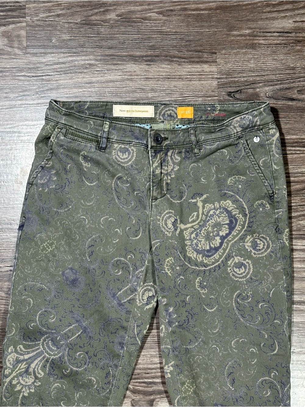 ANTHROPOLOGIE PILCRO & THE LETTERPRESS Olive Green Paisley HYPHEN Chino Pants 26 - Picture 4 of 15